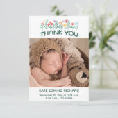 Geburtsstats Fotos Handgeschriebene Babydusche Dankeskarte (Stehend Vorderseite)