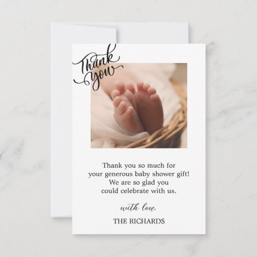 Geburtsstats Fotos Handgeschriebene Babydusche Dankeskarte (Rückseite)
