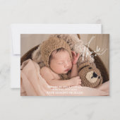 Geburtsstats Fotos Handgeschriebene Babydusche Dankeskarte (Vorderseite)