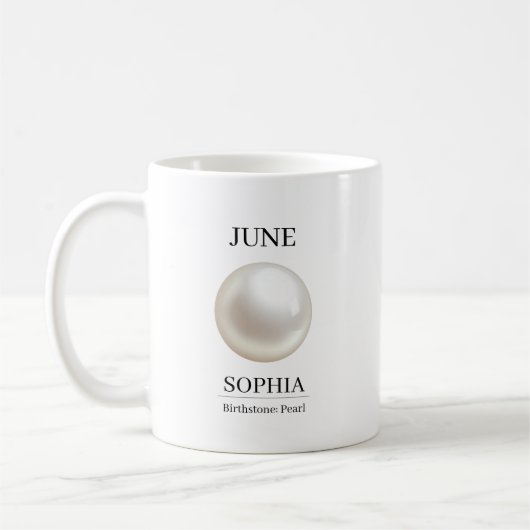 Geburtsstein-Geburtstagsname Perle Juni Kaffeetasse (Links)