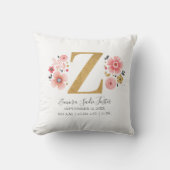 Geburtsstunde Letter Z Pink Floral Monogram Initia Kissen (Vorderseite)