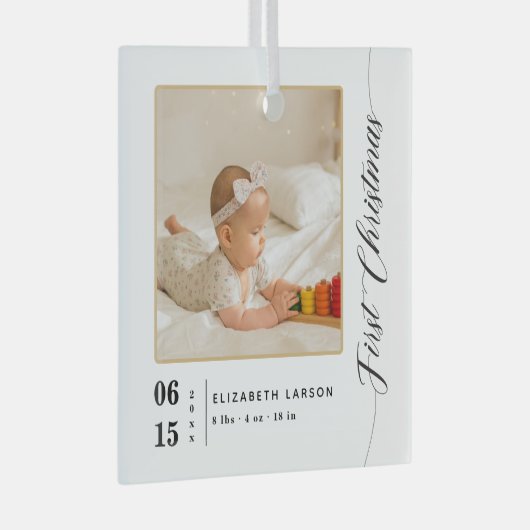 Geburtsstunde Name und Foto des ersten Weihnachtsj Ornament Aus Glas (Vorderseite Rechts)