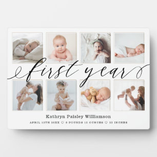 Geburtsstunde und Fotocollage für Baby im ersten J Fotoplatte