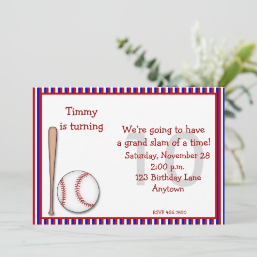 Geburtstag, 10. Baseball Einladung (Stehend Vorderseite)