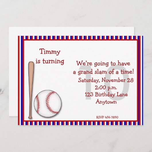 Geburtstag, 10. Baseball Einladung (Vorne/Hinten)