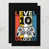 Geburtstag 10. Stufe Entsperrt 10 Gaming Vintag Einladung (Vorne/Hinten)
