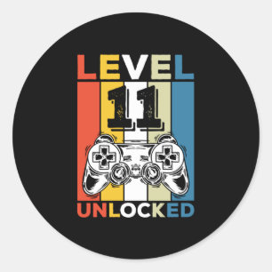 Geburtstag 11. Level freigeschaltet 11 Gaming Retr Runder Aufkleber