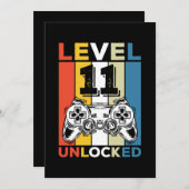 Geburtstag 11. Stufe Entsperrt 11 Gaming Vintag Einladung (Vorne/Hinten)