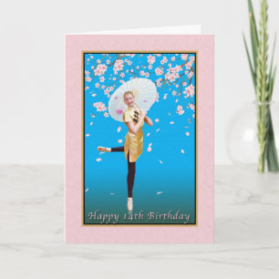 Geburtstag, 14., Ballerina, Kirschblüten Karte