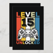 Geburtstag, 15. Stufe Entsperrt 15 Gaming Vintag Einladung (Vorne/Hinten)