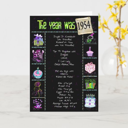 Geburtstag 1954 karte (Gelbe Blume)