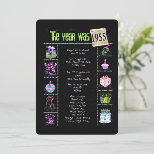 Geburtstag 1955 Party Einladung (Stehend Vorderseite)