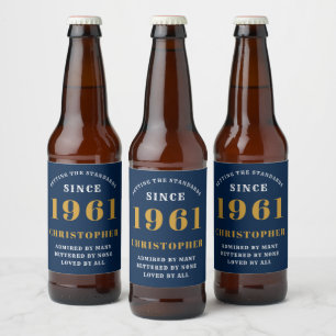 Geburtstag 1961 Blue Gold Retro Personalisiert Bierflaschenetikett