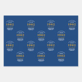 Geburtstag 1962 Blue Gold Chic Elegant Geschenkpapier Set (Vorderseite)