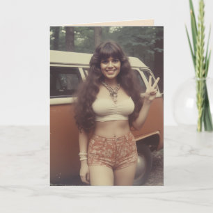 GEBURTSTAG 1970ER JAHRE KURVENREICHE HIPPIE-MÄDCHE KARTE