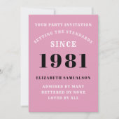 Geburtstag 1981 Schwarzes Rosa Personalisiert für Einladung (Vorderseite)