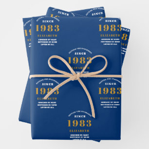 Geburtstag 1983 Blue Gold Chic Elegant Geschenkpapier Set