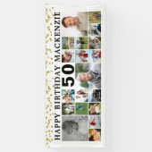 Geburtstag 19 Foto Collage Gold Confetti Custom Banner (Vertikal)