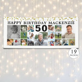 Geburtstag 19 Foto Collage Gold Confetti Custom Banner