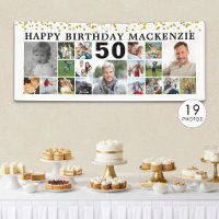 Geburtstag 19 Foto Collage Gold Confetti Custom