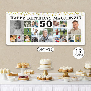 Geburtstag 19 Foto Collage Gold Confetti Custom Banner