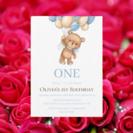 Geburtstag 1. Teddy Bären Balloon Junge Einladung