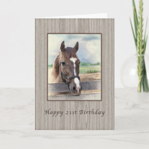 Geburtstag, 21., Braunes Pferd mit Bridle Karte