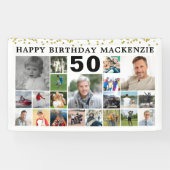 Geburtstag 21 Foto Collage Gold Confetti Custom Banner (Horizontal)