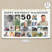 Geburtstag 21 Foto Collage Gold Confetti Custom Banner