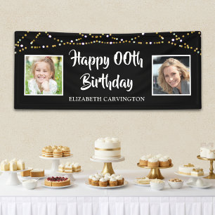 Geburtstag 2 Fotos Schwarz Gold Lichter Personalis Banner
