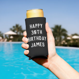 Geburtstag 30. Elegant Schwarz Modern Favors Selters Dosenkühler