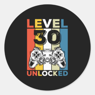 Geburtstag 30. Level freigeschaltet 30 Gaming Vint Runder Aufkleber