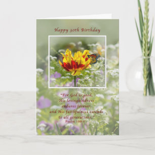Geburtstag, 30., Tulip und Butterfly, Religious Karte