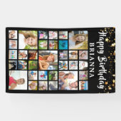 Geburtstag 33 Foto Collage Black Gold Stars Banner (Horizontal)