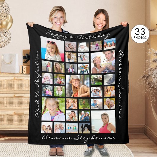 Geburtstag 33 Foto Collage Personalisiert Custom Fleecedecke