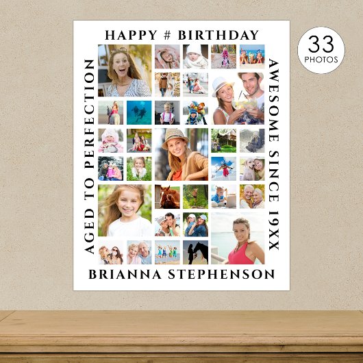 Geburtstag 33 FotoCollage Custom Personalisiert Poster