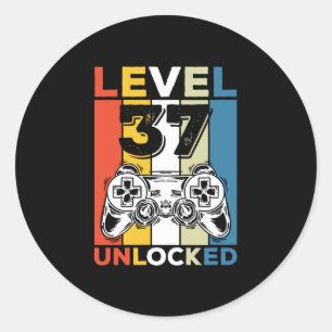 Geburtstag 37. Level freigeschaltet 37 Gaming Vint Runder Aufkleber