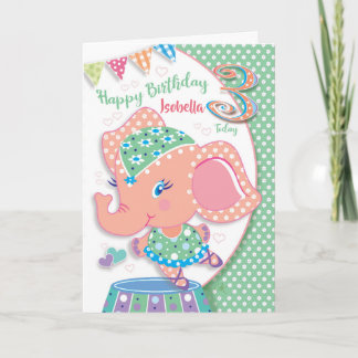 Geburtstag 3. Lebensjahr, Ella Ballerina Elephant Karte