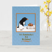 Geburtstag, 3., Penquin und Cake Karte (Gelbe Blume)