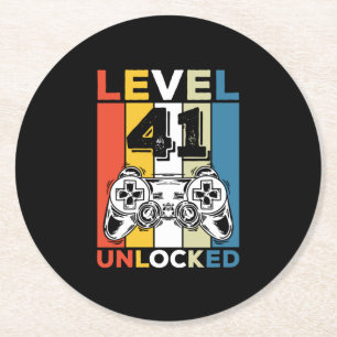 Geburtstag 41. Level freigeschaltet 41 Gaming Vint Runder Pappuntersetzer
