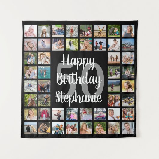 Geburtstag 48 FotoCollage Personalisiert Wandteppich (Vorderseite)