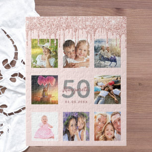 Geburtstag 50 Glitzer Tropfen Foto Rose Rosa Puzzle