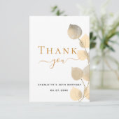 Geburtstag 50 goldener Eukalyptus elegant Dankeskarte (Stehend Vorderseite)