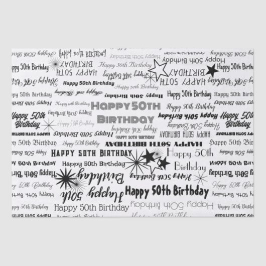 Geburtstag 50. oder jedes Alter schwarze Schriftar Seidenpapier (Vorderseite)