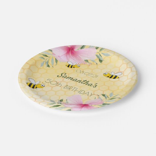 Geburtstag 50 Party Hummeln Honigwabe Pappteller (Schrägansicht)