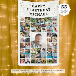 Geburtstag 55 Foto Collage Gold Confetti Banner