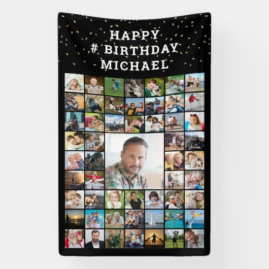 Geburtstag 55 FotoCollage Benutzerdefinierter Text Banner (Vertikal)