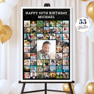 Geburtstag 55 Fotocollage Ihr Text und Farbe Poster
