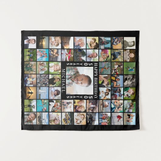 Geburtstag 55 Hintergrund der Fotocollage Wandteppich (Vorderseite (Horizontal))