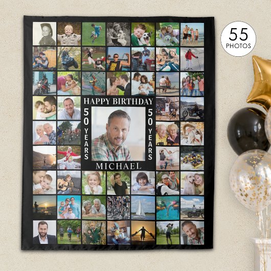 Geburtstag 55 Hintergrund der Fotocollage Wandteppich